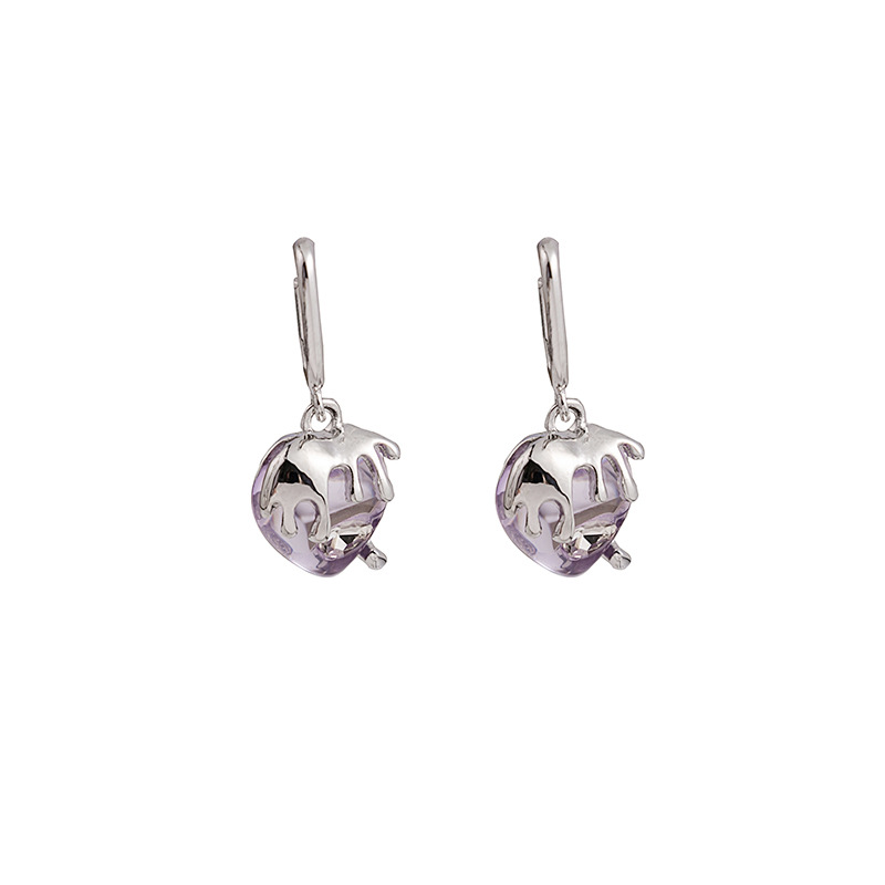 Silver needle zircon heart-shaped earrings with cross studs, sweet and cool style earrings, personalized irregular bow earrings, cute bean Item Picture