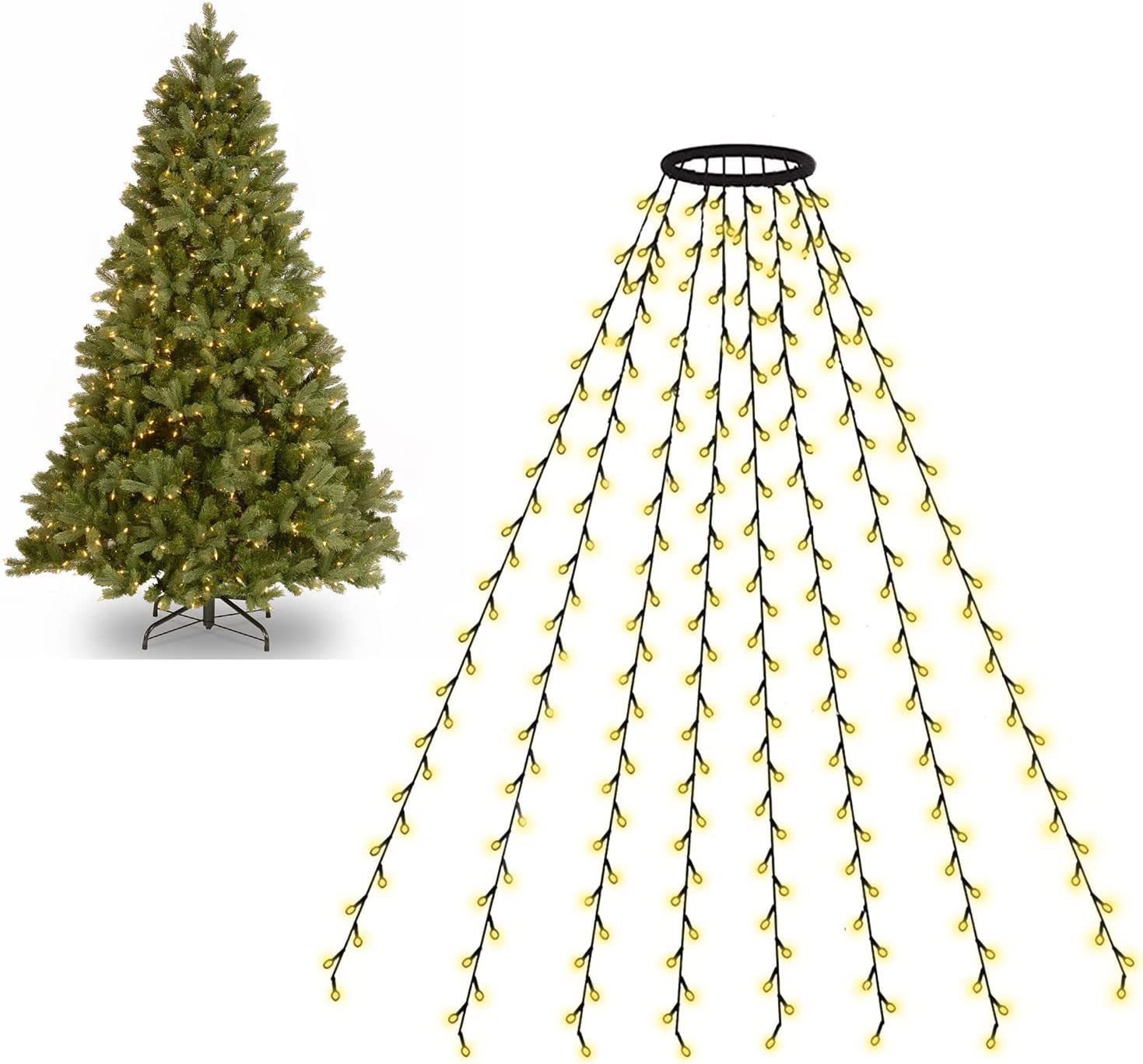 New LED circular tree top light, Christmas tree light, low-voltage five-pointed star waterfall hanging tree flowing water, Christmas LED light string Item Picture
