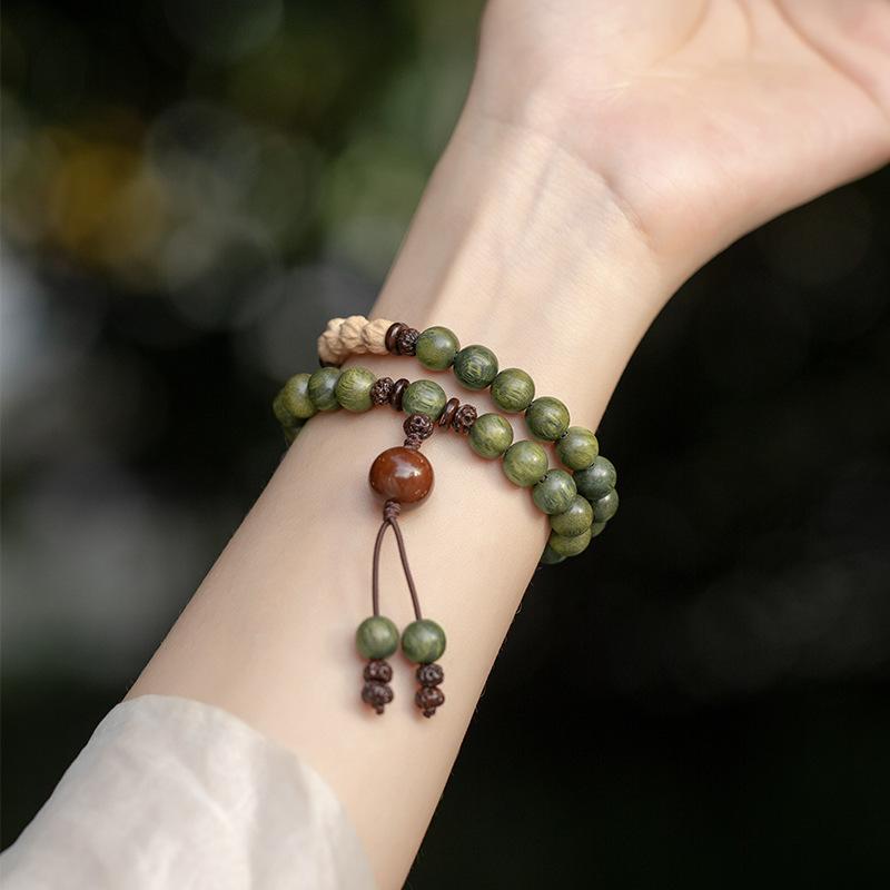 Original Old Material Green Sandalwood Buddha Beads Bracelet Female Sen Department Students Sandalwood Passion Seed Bracelet Couple Ethnic Style Men And Women details Picture