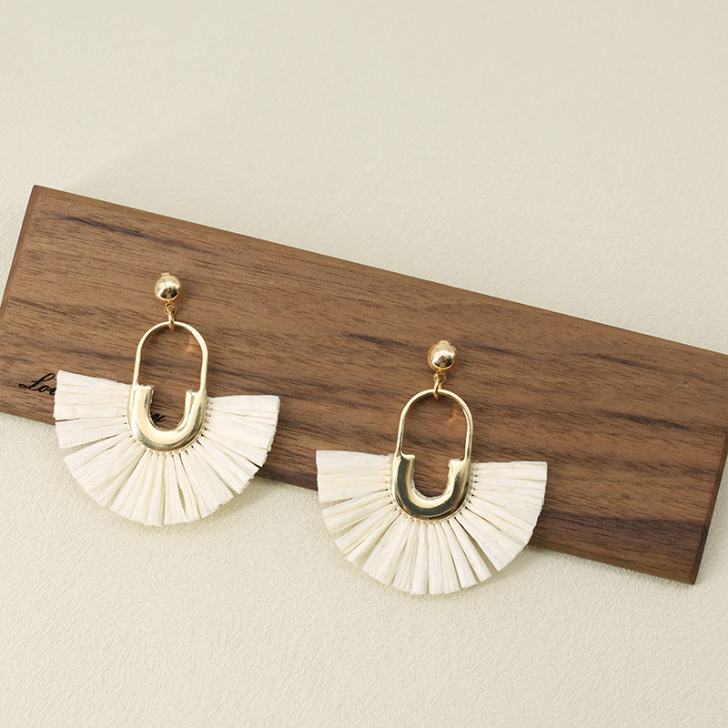 ins度假网红风藤编耳环女感小众拉菲编织耳坠气质耳饰自然精致