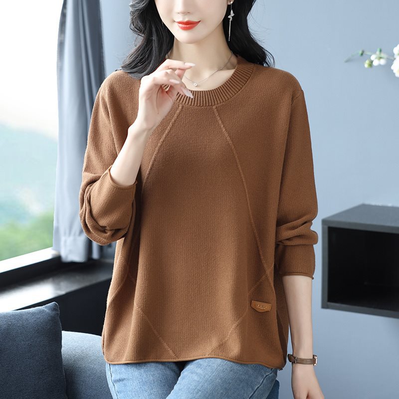 圆领针织打底衫秋冬时尚气质2024年新款女士毛衣宽松显瘦大码上衣