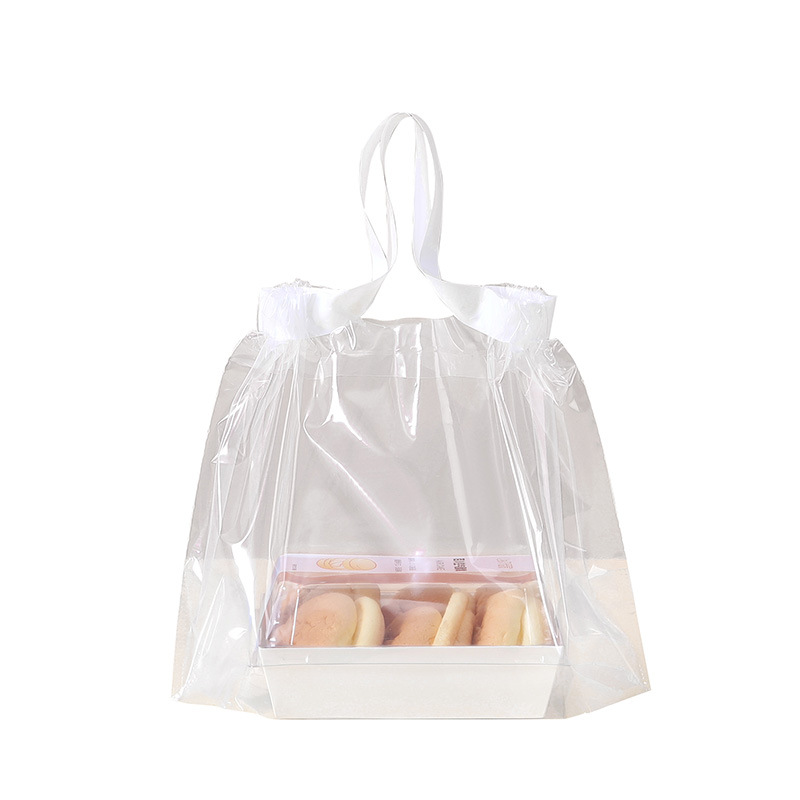 Wholesale of transparent takeout bags for fried chicken, disposable fast food bags with LOGO printing and drawstring bags for food packaging Item Picture