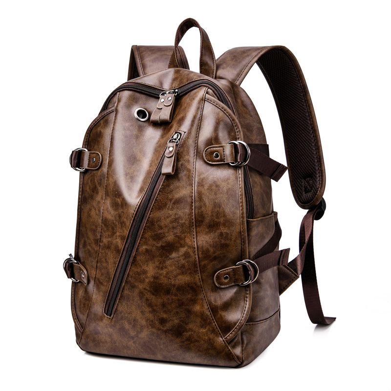New 2023 men's soft leather large-capacity backpack, business school bag for middle school students, men's casual distribution and wholesale