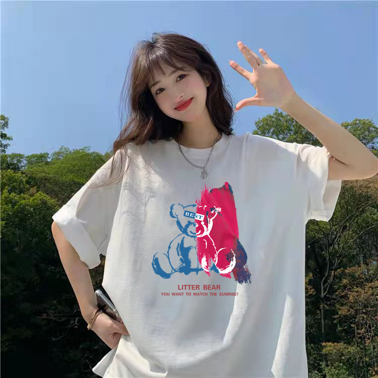 2022 Summer Cartoon new short-sleeved T-shirt for women, loose all-cotton women's wear, Korean-style half-sleeved top and T-shirt delivery Specification image