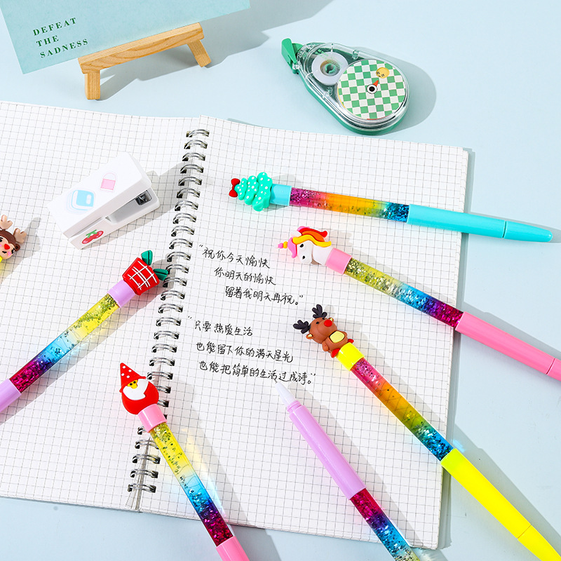 Creative Cartoon Soft Glue Christmas Series Quicksand Fairy Stick Cute Little Fresh Neutral Pen Office Gift Pen Wholesale Application Scenario