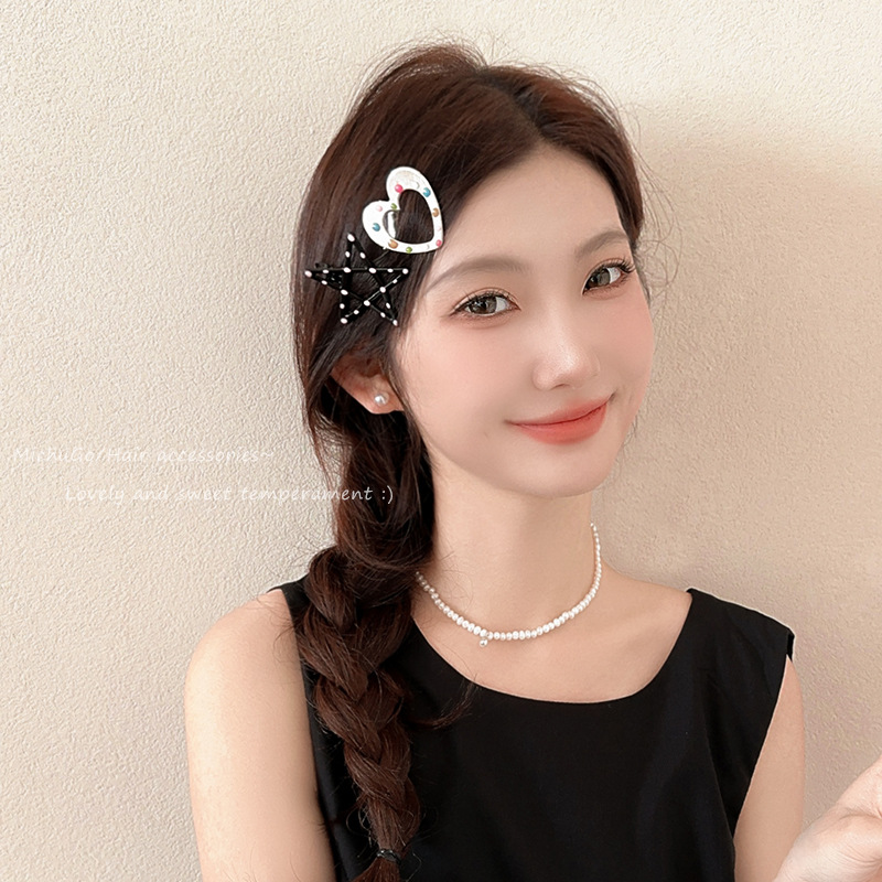 y2k color polka dot metal hair clip, female forehead fringe clip, sweet and cool Spice girl duckbill clip, hair clip headwear details Picture