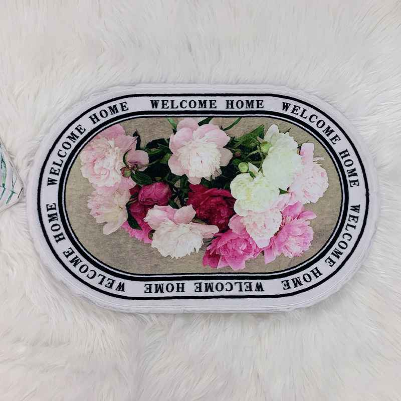 New style of fresh and light foreign trade anti-slip mat, water-absorbing imitation cashmere printed floor mat, carpet style kitchen floor mat wholesale details Picture