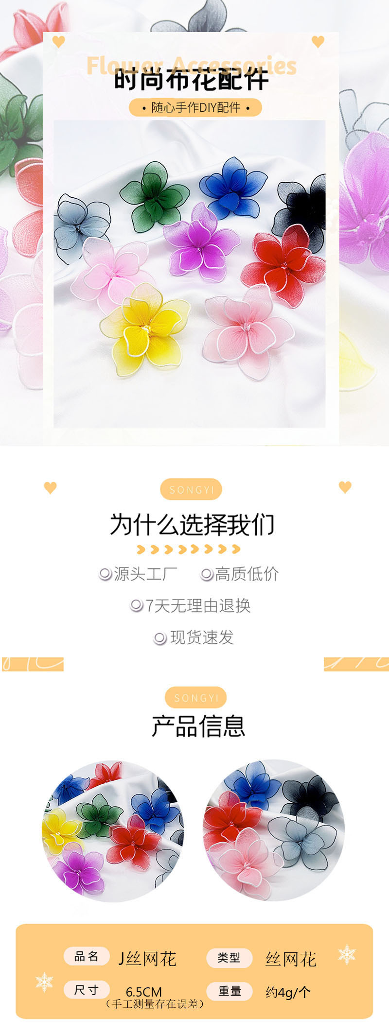 新款双层丝网花仿真立体花朵辅料饰品装饰配件铁丝网纱花厂家批发详情2