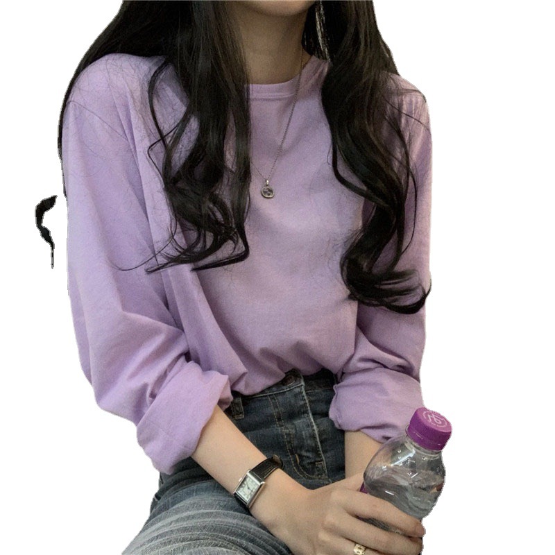 2021秋季韩版新款纯色长袖T恤女宽松百搭学生衣服女装上衣批发详情图5