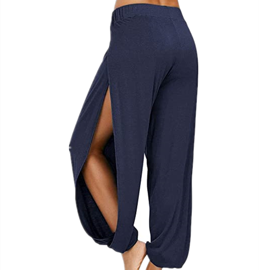 2021跨境亚马逊wisheBay新款欧美女式高开叉嬉皮哈伦裤瑜伽裤详情图2