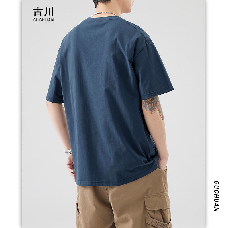 Furukawa Men's Wear: 2024 Summer Loose Retro short-sleeved simple printed men's pullovers, base layer and top Specification image