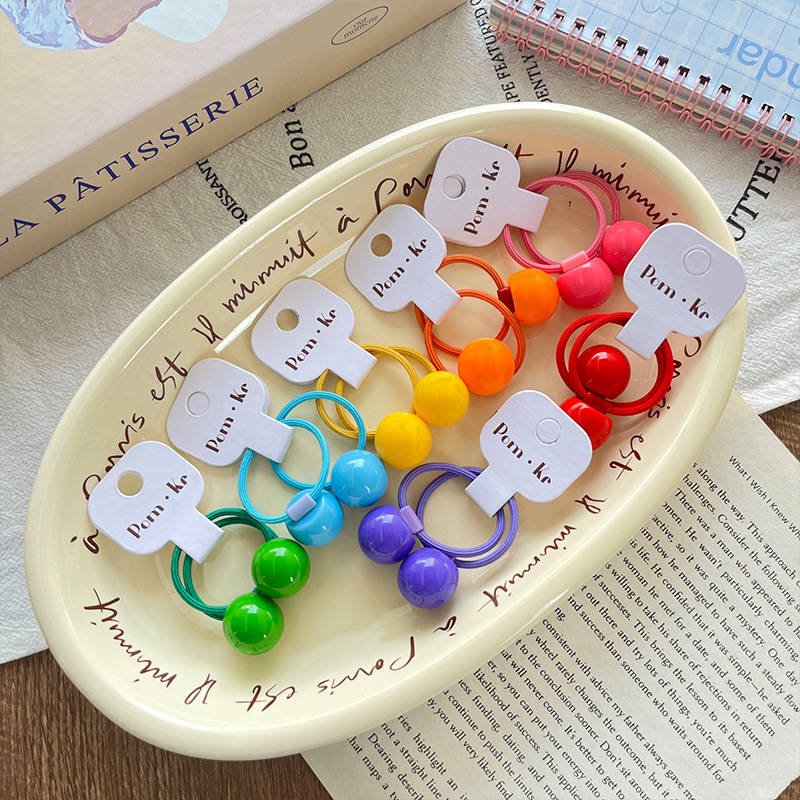 New cute and colorful round bean children's hair tie and hair band, high ponytail, high elasticity, no damage to hair details Picture