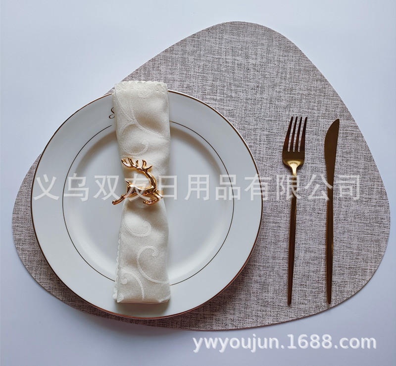 Pvc Wood Grain Egg-Shaped Western Placemat Northern Europe Heat Insulation Mat Bowl Mat Placemat Household Mat Waterproof And Oil-Proof Table Mat Decorative Mat details Picture