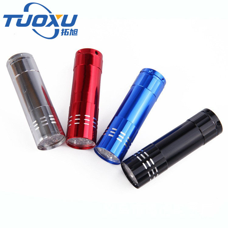 9-lamp LED ultraviolet flashlight for banknote inspection, mini UV cosmetic fluorescent agent detection, 395 curing nail art flashlight