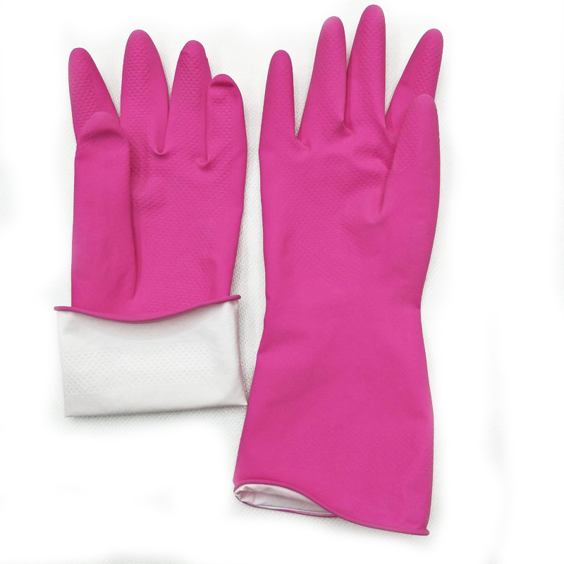 Latex fleece household gloves, laundry and dishwashing rubber cleaning gloves, multi-color household gloves, 60g Item Picture