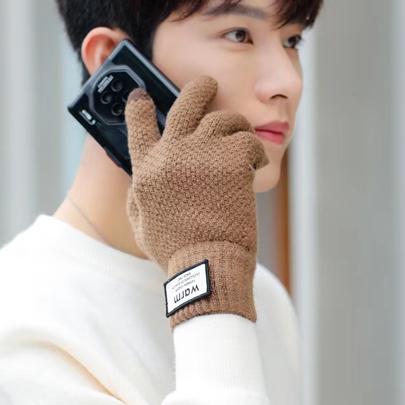 Men's Winter Touch Screen Plus Cashmere Warm Cycling Knitting Students Female Antifreeze Driving Five-Finger Gloves Wholesale Application Scenario