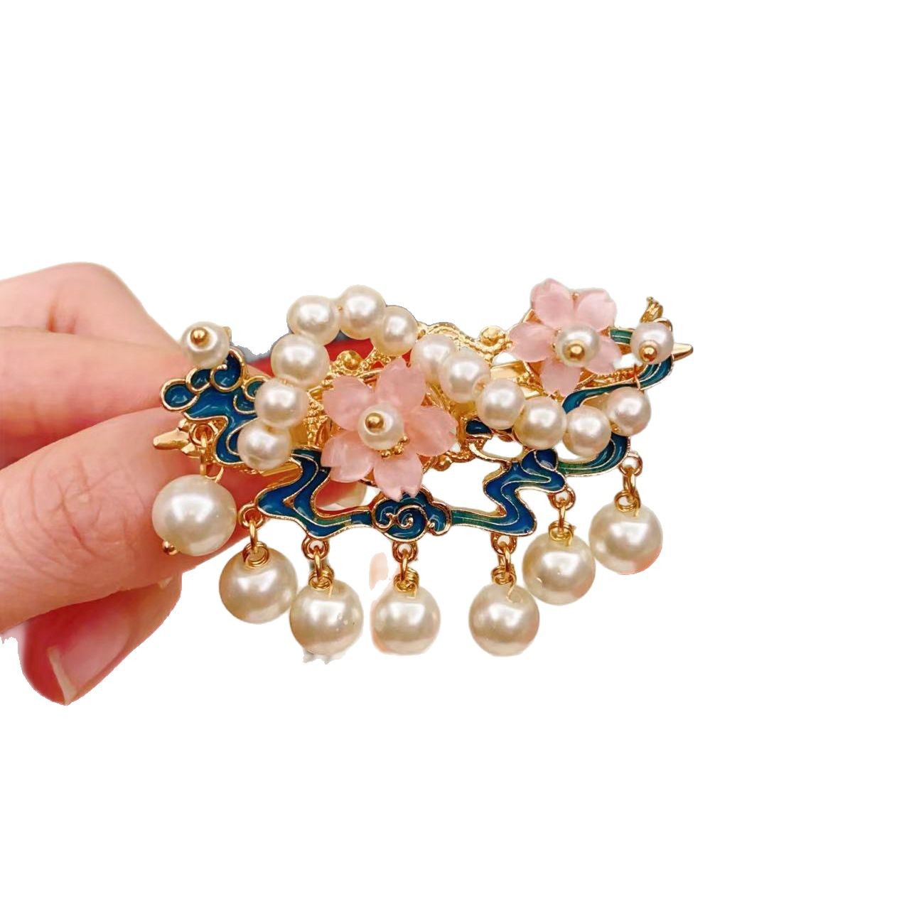 国风国潮烧蓝花朵发夹发卡女早春配饰发饰头饰夹子高级感鸭嘴夹义乌批货白底实物图