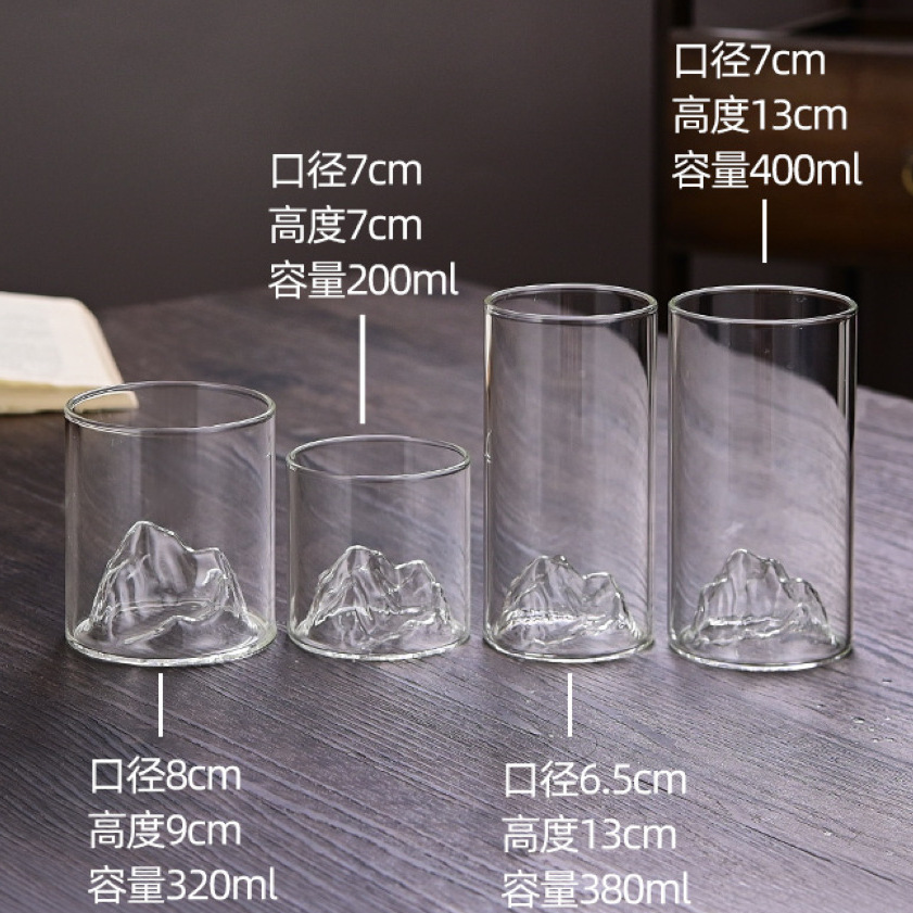 Wholesale and sale of glass mountain-viewing cups, mountain-collecting cups, whisky wine glasses, high borosilicate glass household water glasses and creative wine glasses