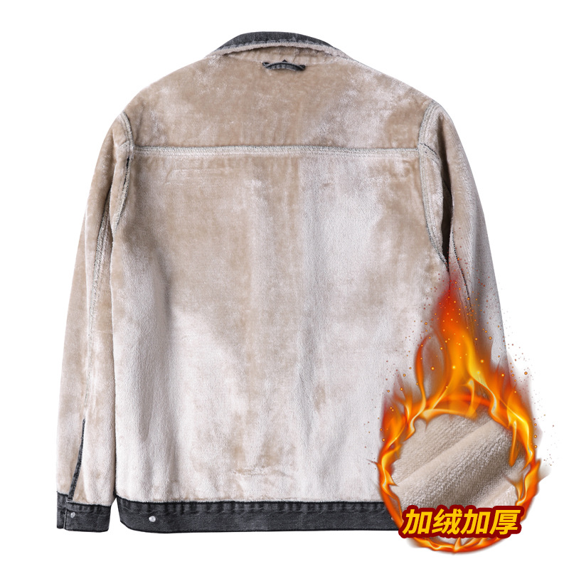2022 New Denim Jacket For Men Autumn And Winter Loose Casual Korean Version Plus Fleece Thickened Men's Clothing On The Tide Brand Jacket Specification drawing