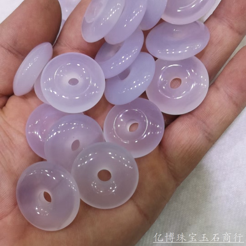 冰种淡紫色玉髓平安扣25平安扣吊坠玉坠白飘淡紫玛瑙玉石直播货源