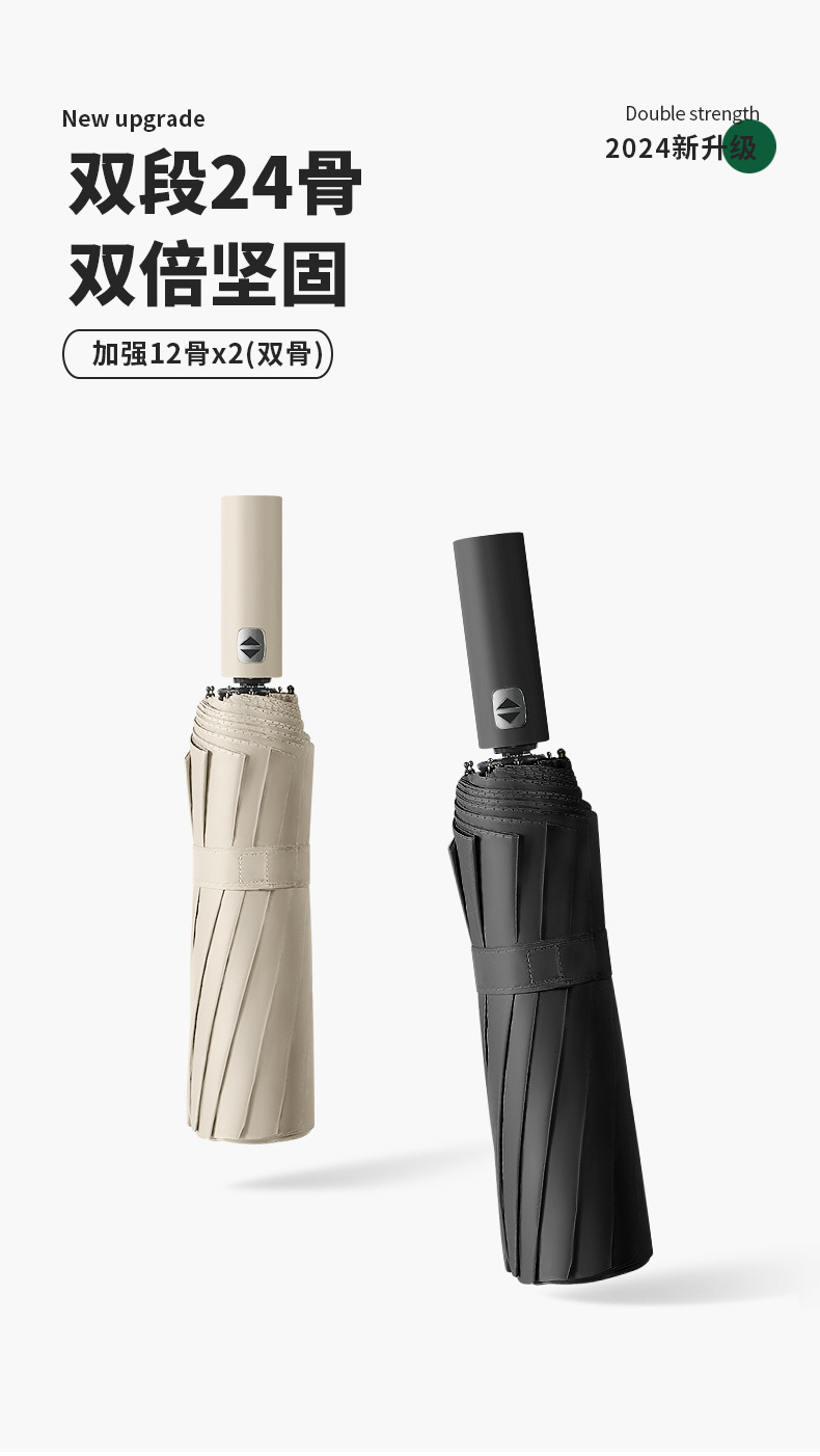 24骨全自动雨伞加大加固加厚结实抗风暴黑胶晴雨两用定制雨伞批发详情4