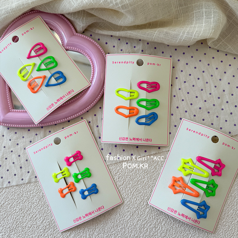 Corea niños estrella clip de pelo colorido bb clip tarjeta tarjeta de pelo roto tocado bebé fluorescente clip niña princesa lindo Specification image