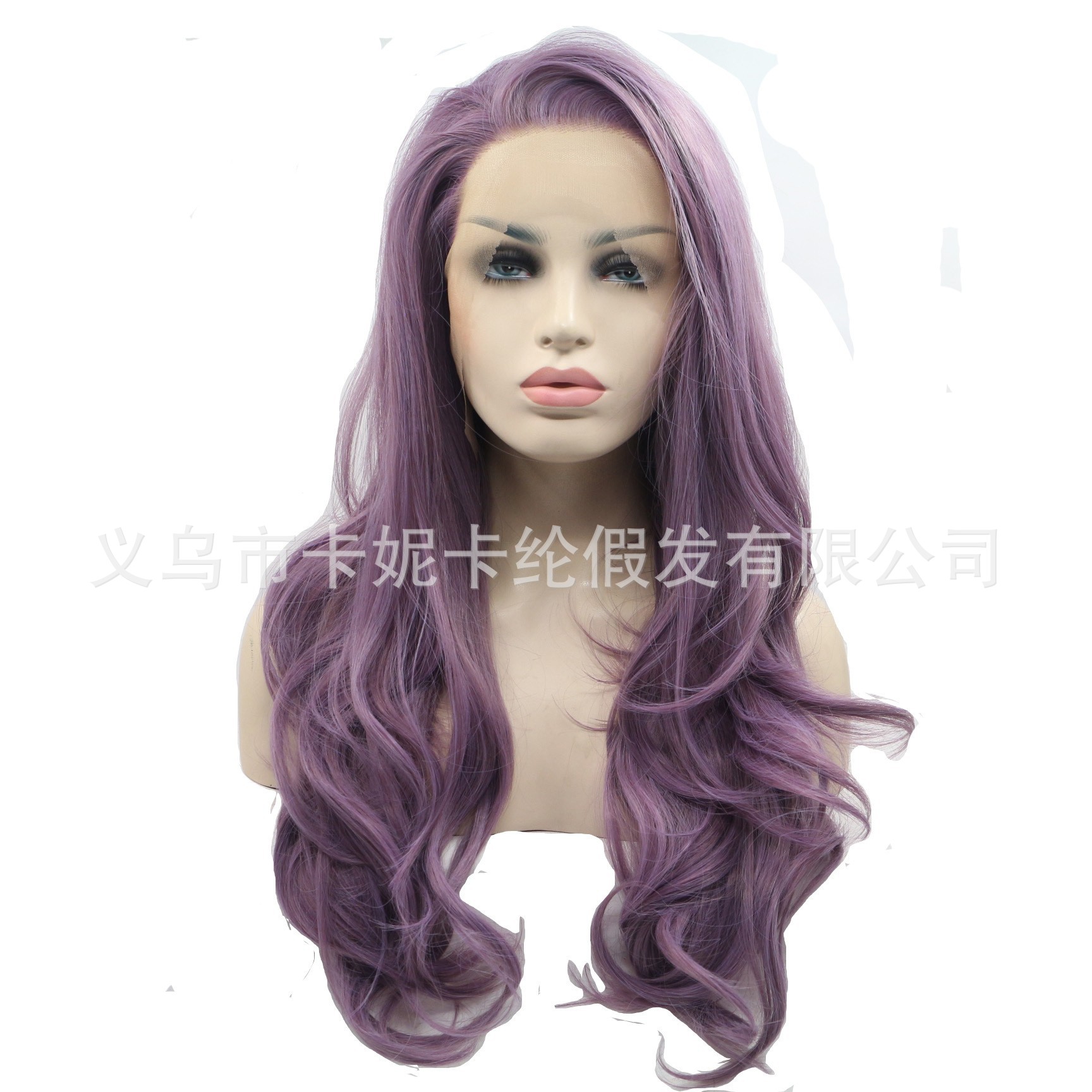Wholesale and customization of the new cross-split purple large wave high-temperature silk front lace wig cover on cross-border Amazon