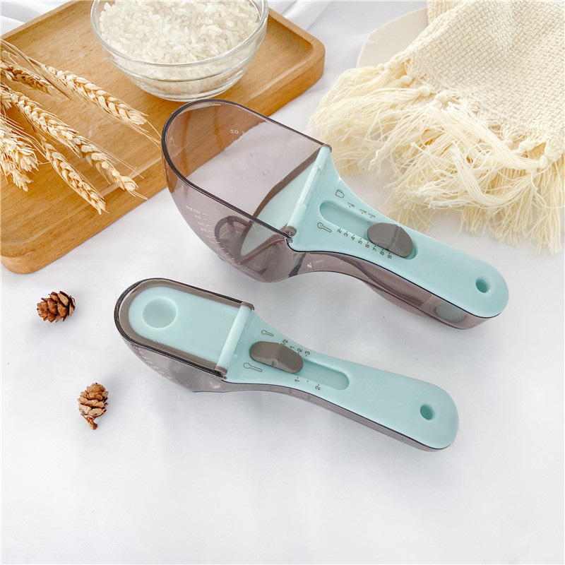 Adjustable measuring spoon 2-piece set, measuring spoon baking tool, plastic engraving measuring spoon, adjustable measuring spoon, best-selling on Amazon