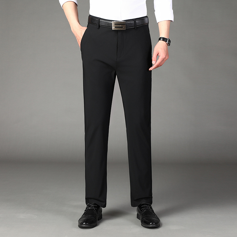 中老年男士春秋厚款免烫西装裤垂顺高弹力个性直筒垂感高档休闲裤细节图