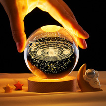 水晶球内雕发光小夜灯创意摆件木底座学生公司礼品伴手礼跨境批发