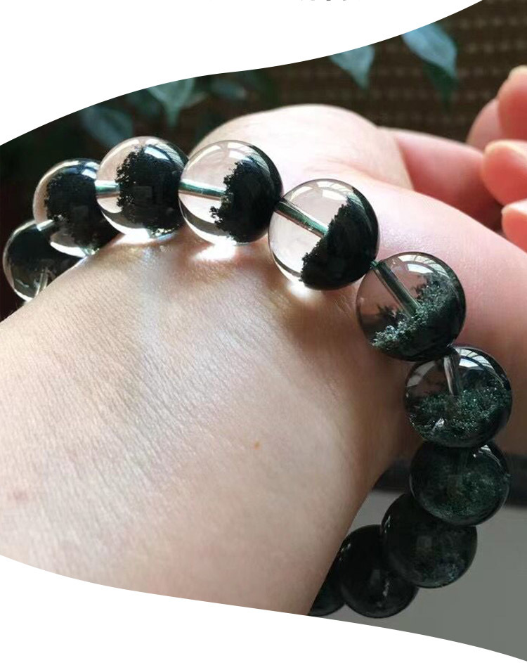 天然水晶绿幽灵多圈手链女散珠项链吊坠链墨绿色佛珠手串饰品详情14