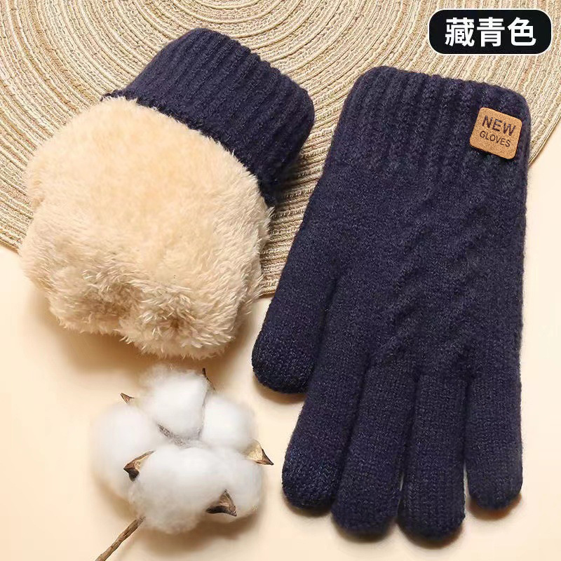 Winter double-layer fleece and thickened gloves, women's knitted cold-proof cycling touch screen warm woolen gloves manufacturer wholesale Specification image