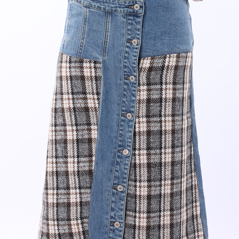 Cross-border European and American denim fashion skirt, checkered denim skirt, half skirt, high-waisted and slimming fashionable denim skirt for women Specification image