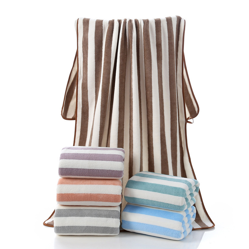 【 Chi Jia 】 Woven coral Fleece Large Bath Towel 70*140cm Thickened absorbent couple beach towel logo details Picture
