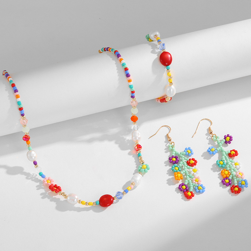 Kenjie hand-woven rice beads Daisy necklace set women's European and American cross-border beaded pearl collars combination full figure