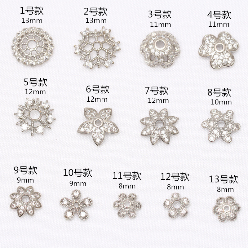 14K Gold-Covered Large Flower Pedestal Micro-Inlaid Zircon Diy Jewelry Accessories Septum Flower Cap Loose Beads Handmade Beading Materials Specification drawing