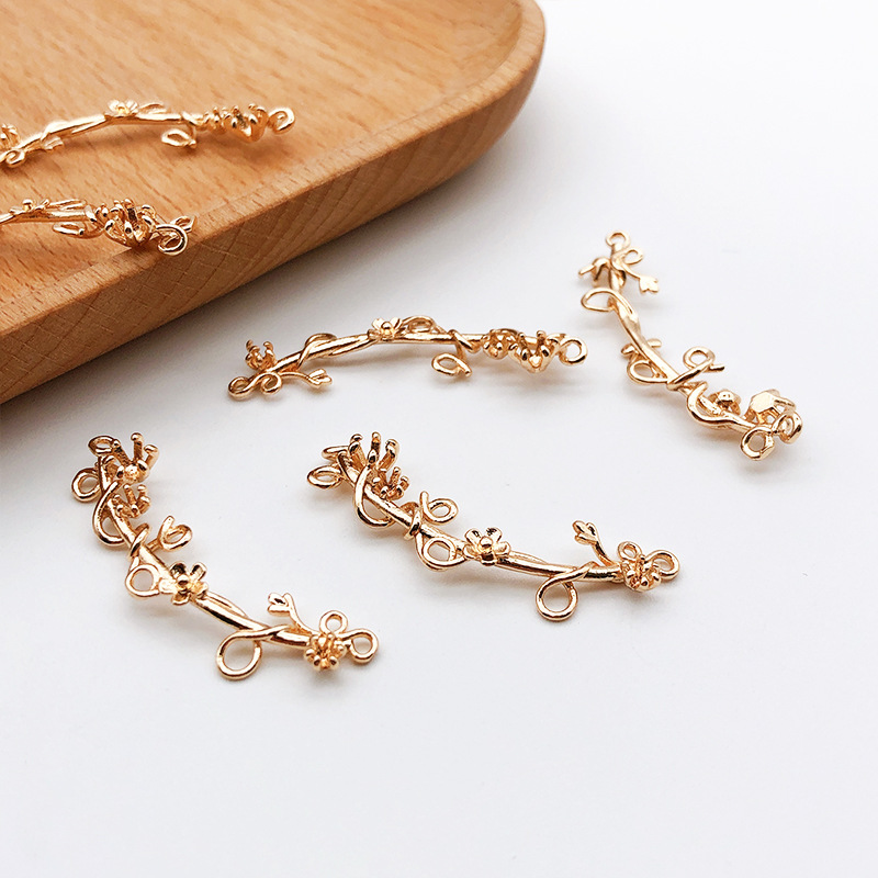 新款纯铜材质保色树叶树枝配件diy手作饰品新娘团扇配件工厂批发