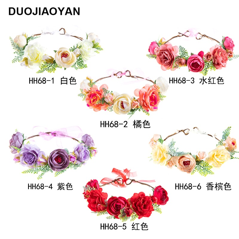 Spring and summer new fairy hairpins, flower headbands, children's rose garlands, rattan rings, headwear, vacation photo props and accessories Item Picture