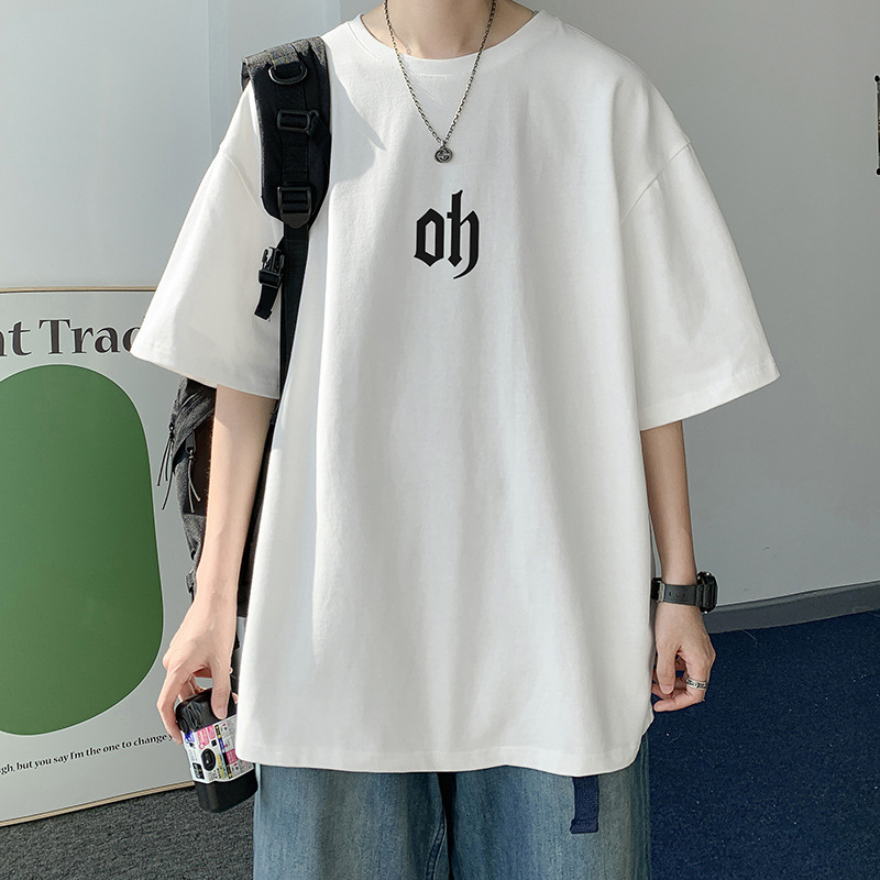 Cotton short-sleeved T-shirt for men, 2022 Summer new style loose printed round-neck ins simple base T-shirt, one piece in stock details Picture