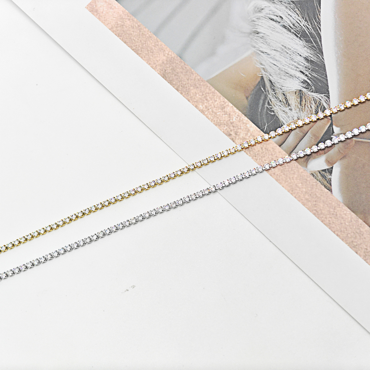 Factory direct sales of titanium steel zircon claw chain necklace bracelet accessories, fashionable OL vacuum electroplated 18k gold Specification image