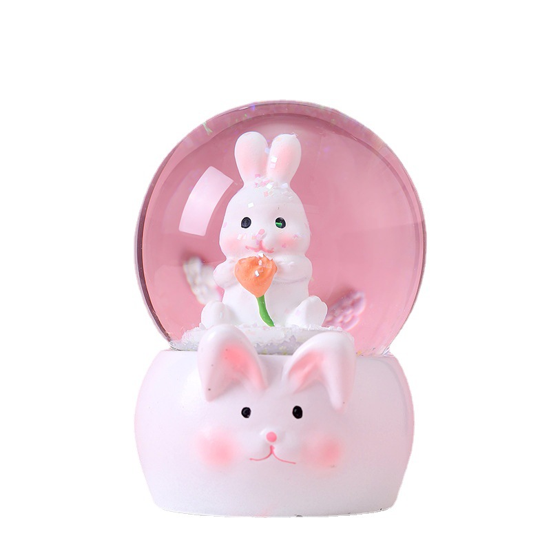 New Light White Rabbit Crystal Ball Snowflake Microlandscape Doll Rabbit Student Gift Toys Wholesale Factory (Price Negotiable) Item Picture