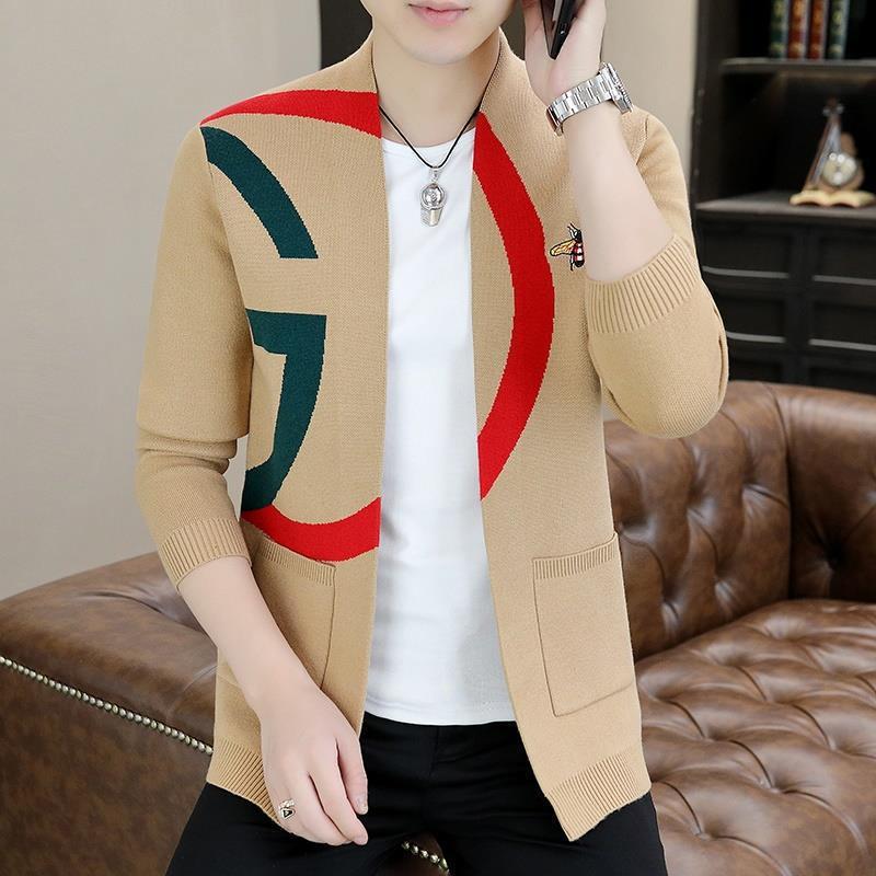 2022 Spring and Autumn new knitted cardigan men's Korean-style trendy printed coat casual buttonless cape top Application Scenario