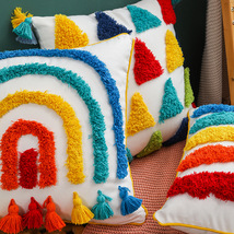 跨境波西米亚民族风彩色簇绒靠垫抱枕套摩洛哥ins风家居沙发抱枕