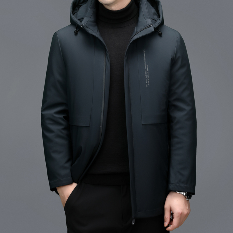 New mid-length down jacket for middle-aged men, thickened warm removable cap, winter casual men's coat for men Application Scenario