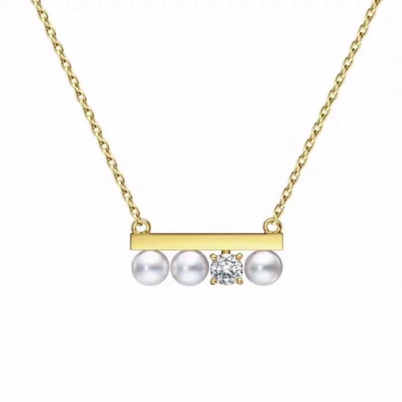 14k gold-plated copper with real gold balance beam three-bead empty stand accessory, Tajia freshwater pearl empty stand pendant diy accessory details Picture