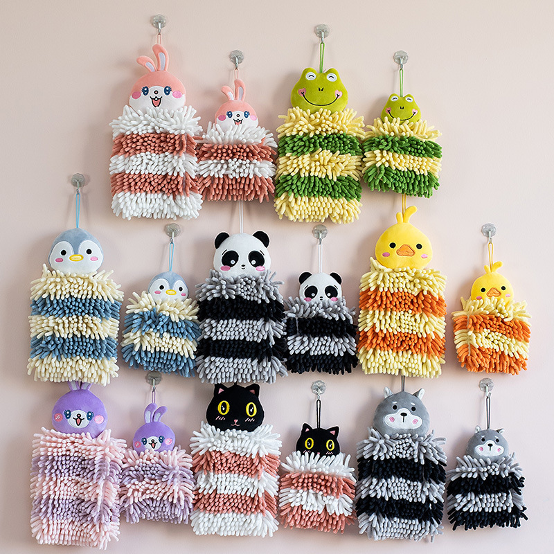 Cartoon animal square Chenille hand towels, Kanglewu household thickened kitchen absorbent hand towels wholesale