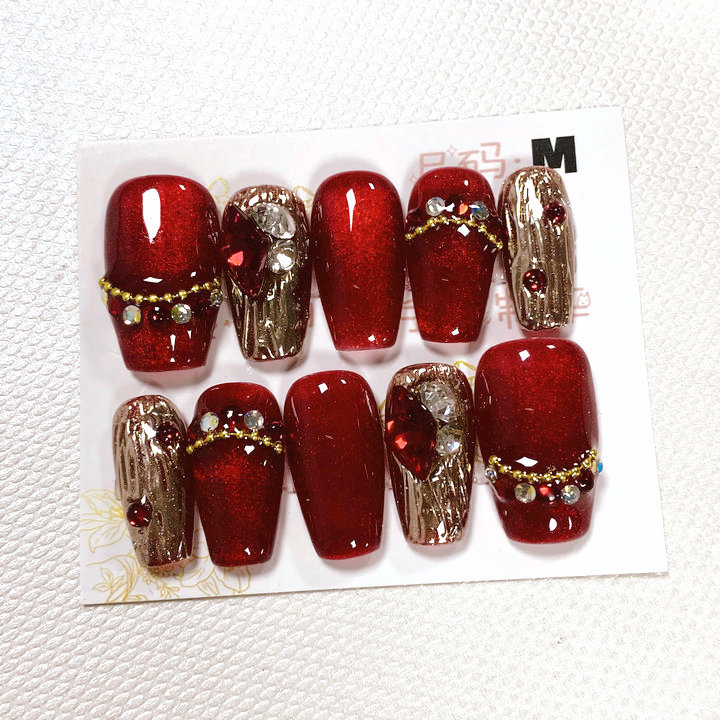 纯手工穿戴甲成品假指甲贴片果冻胶短款猫眼晕染贝壳钻款短梯m号详情22