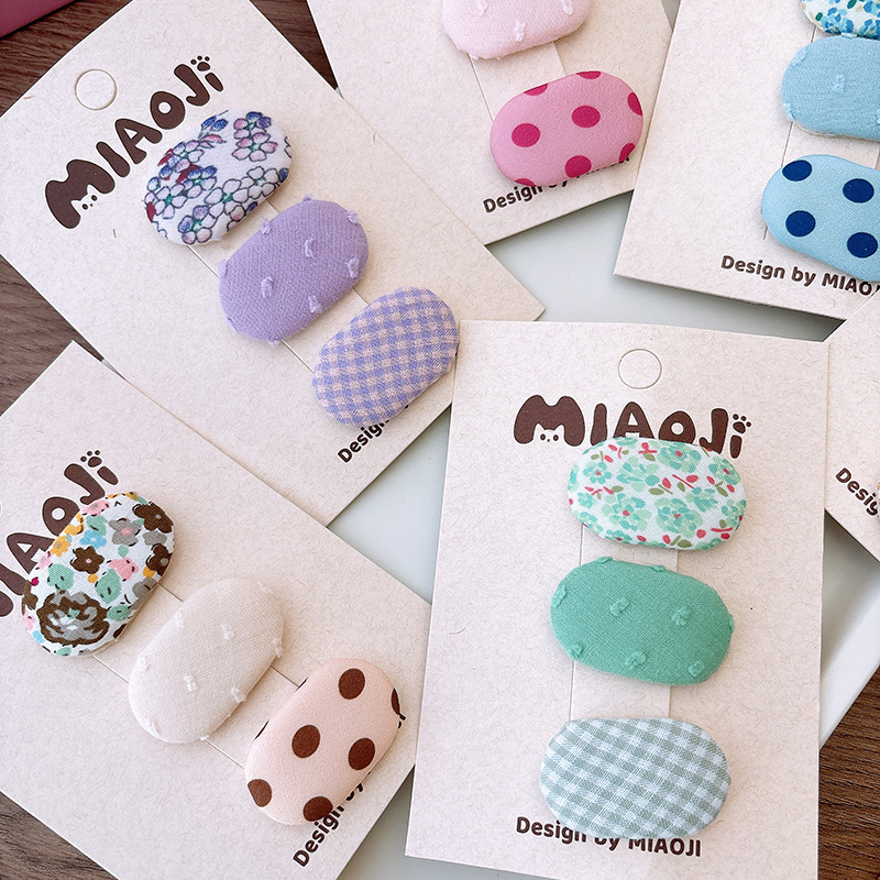 韩版布艺小椭圆儿童bb夹可爱碎花女童刘海发夹小清新宝宝发饰头饰细节图