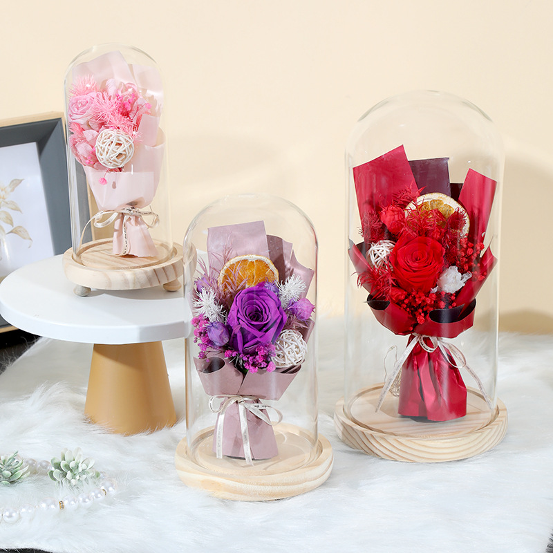 Eternal life flower glass cover ornaments to send girlfriend 520 Valentine's Day gift rose glass cover ornaments wholesale full figure
