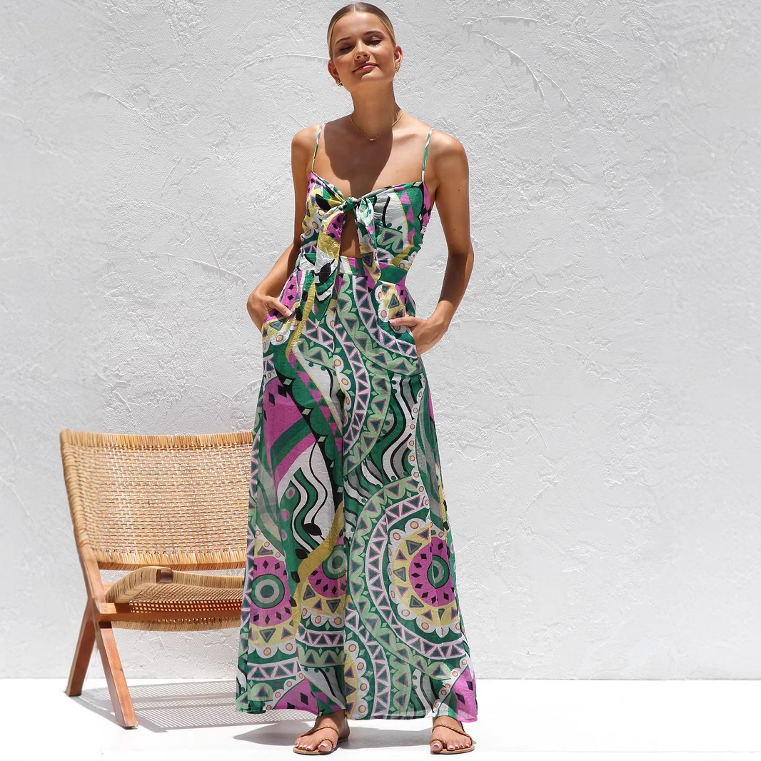 2025 New cross-border halter jumpsuit from Europe and America, Amazon's popular printed halter jumpsuit for women